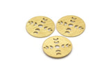 Brass Round Charm, 10 Textured Raw Brass Moon Phases Charms With 2 Holes, Findings, Pendants (18x0.80mm) M02838