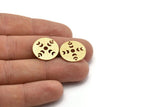 Brass Round Charm, 10 Textured Raw Brass Moon Phases Charms With 2 Holes, Findings, Pendants (18x0.80mm) M02838