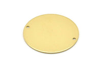 Brass Round Charm, 4 Raw Brass Charms With 2 Holes, Pendants, Connectors, Findings (30x0.80mm) M02638