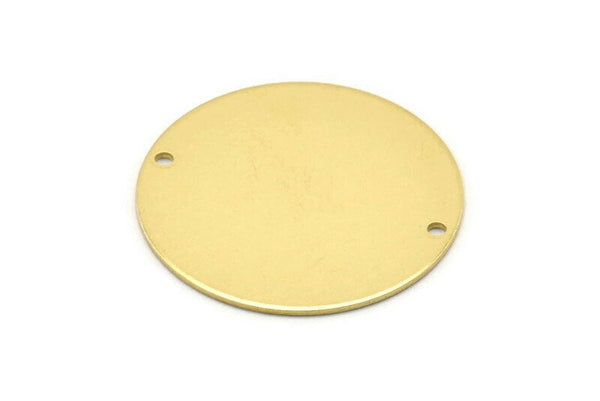 Brass Round Charm, 4 Raw Brass Charms With 2 Holes, Pendants, Connectors, Findings (30x0.80mm) M02638