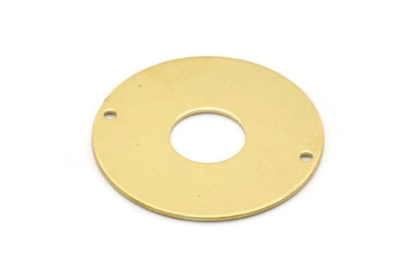 Brass Round Charm, 4 Raw Brass Charms With 2 Holes, Pendants, Connectors, Findings (30x0.80mm) M02639