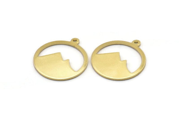 Brass Round Charm, 12 Raw Brass Mountain Shaped Round Charms With 1 Loop, Pendants, Earring Findings (20x18x0.80mm) M02722