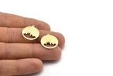 Brass Round Charm, 12 Raw Brass Mountain Shaped Round Charms With 1 Loop, Pendants, Earring Findings (20x18x0.80mm) M02721