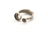 Adjustable Ring Settings, 2 Antique Silver Plated Adjustable Rings with 2 Stone Settings - Pad Size 10mm N0232 H0295