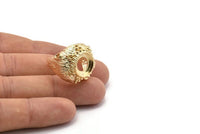 Duke Ring Settings - 1 Gold Plated  Brass Duke Adjustable Ring Setting with 2 Holes - Pad Size 12mm E385 Q0542