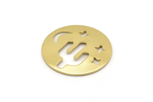Brass Round Blank, 10 Raw Brass Cactus Patterned Blanks, Moon And Star Findings, Stamping Tags (22x0.80mm) M02740