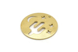 Brass Round Charm, 10 Raw Brass Cactus Patterned Charms With 1 Hole, Moon And Star Findings, Pendants (22x0.80mm) M02741