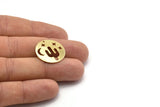 Brass Round Charm, 10 Raw Brass Cactus Patterned Charms With 1 Hole, Moon And Star Findings, Pendants (22x0.80mm) M02741