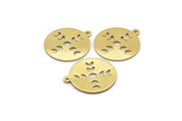 Brass Round Charm, 10 Raw Brass Moon Phases Charms With 1 Loop, Findings, Pendants (20x18x0.80mm) M02738