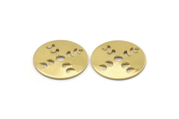 Brass Round Charm, 10 Raw Brass Moon Phases Charms With 1 Hole, Findings, Pendants (18x0.80mm) M02737
