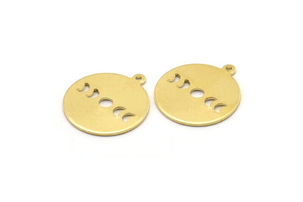 Brass Round Charm, 10 Raw Brass Moon Phases Charms With 1 Loop, Findings, Pendants (20x18x0.80mm) M02717