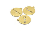 Brass Round Charm, 10 Raw Brass Moon Phases Charms With 1 Loop, Findings, Pendants (20x18x0.80mm) M02717