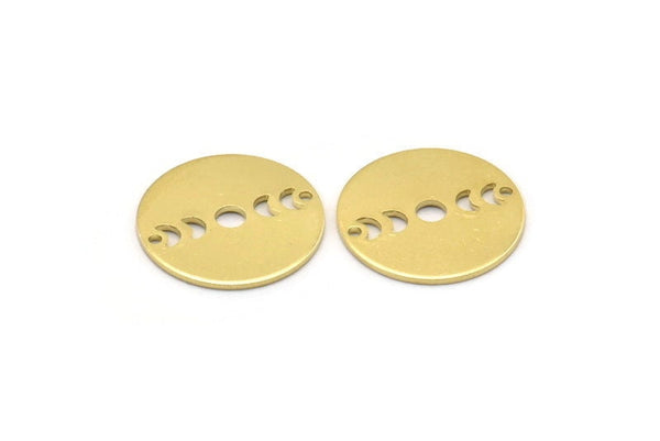 Brass Round Charm, 10 Raw Brass Moon Phases Charms With 2 Holes, Findings, Pendants (18x0.80mm) M02718
