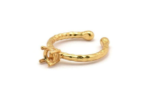 Adjustable Ring Settings - Gold Plated Brass 4 Claw Ring Blanks - Pad Size 6mm N0318