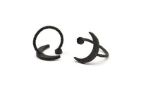 Black Ring Settings, 2 Hammered Oxidized Black Brass Moon And Planet Ring With 1 Stone Setting - Pad Size 4mm N1151 S1173