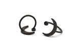 Black Ring Settings, 2 Hammered Oxidized Black Brass Moon And Planet Ring With 1 Stone Setting - Pad Size 4mm N1151 S1173