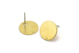 Brass Round Earring, 10 Raw Brass Round Stud Earrings With 1 Hole (14x0.80mm) M01592 A2429