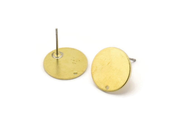 Brass Round Earring, 10 Raw Brass Round Stud Earrings With 1 Hole (14x0.80mm) M01592 A2429