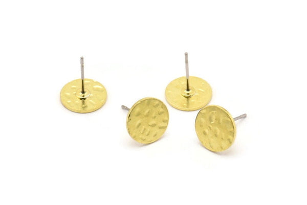 Brass Round Earring, 12 Hammered Raw Brass Round Stud Earrings (10x0.80mm) M01504 A2456
