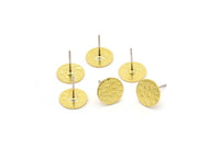 Brass Round Earring, 12 Hammered Raw Brass Round Stud Earrings (10x0.80mm) M01504 A2456