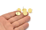 Brass Round Earring, 10 Textured Raw Brass Round Stud Earrings With 1 Hole (14x0.80mm) M01585 A2427