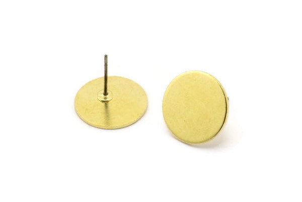 Brass Round Earring, 8 Raw Brass Round Stud Earrings (14x0.80mm) M01590 A2426