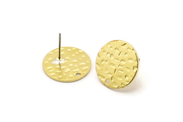 Brass Round Earring, 8 Hammered Raw Brass Round Stud Earrings With 1 Hole (16x0.80mm) M01518 A2434