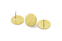 Brass Round Earring, 8 Hammered Raw Brass Round Stud Earrings With 1 Hole (16x0.80mm) M01518 A2434