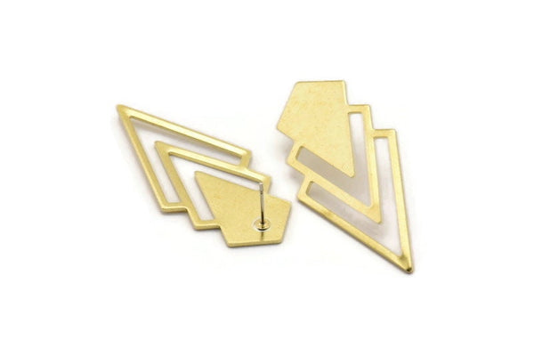 Brass Triangle Earring, 4 Raw Brass Diamond Stud Earrings (46x22x1mm) M01559 A2453