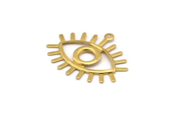 Brass Eye Charm, 24 Raw Brass Eye Charms With 1 Loop, Pendants, Earrings (27x22x1mm) A1202
