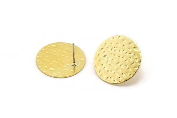 Brass Round Earring, 6 Hammered Raw Brass Round Stud Earrings (20x0.80mm) M01506 A2460
