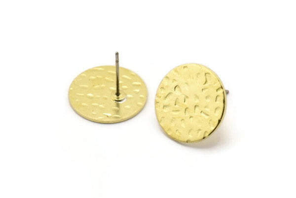 Brass Round Earring, 8 Hammered Raw Brass Round Stud Earrings (16x0.80mm) M01507 A2447
