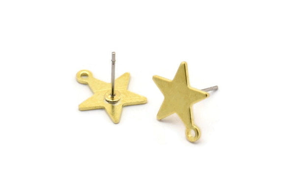 Brass Star Earring, 10 Raw Brass Star Stud Earrings With 1 Loop (14x13x0.80mm) M01542 A2440