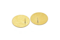 Brass Round Earring, 4 Textured Raw Brass Round Stud Earrings (30x0.80mm) M01500 A2436