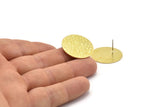 Brass Round Earring, 4 Hammered Raw Brass Round Stud Earrings (25x0.80mm) M01509 A2445