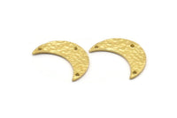 Hammered Moon Crescent Charm, 4 Raw Brass Hammered Moons with 3 Holes Pendant (25x9x1.2mm) N0386