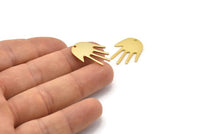 Gold Hand Charm, 4 Gold Plated Brass Hand Charms With 1 Hole, Earrings, Findings (24x17x1mm) D1137 Q0894