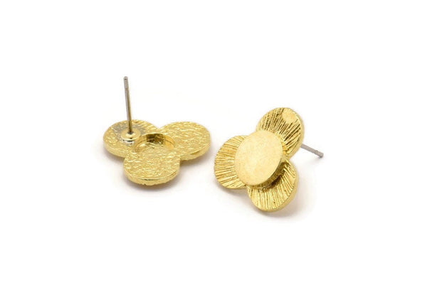 Brass Flower Earring, 4 Raw Brass Flower Stud Earrings (15x1.2mm) N1819