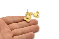Brass Flower Earring, 4 Raw Brass Flower Stud Earrings (15x1.2mm) N1819