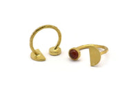 Brass Ring Settings, 10 Raw Brass Moon And Planet Ring With 1 Stone Setting - Pad Size 6mm R053