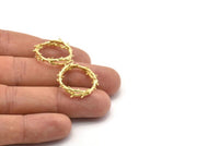 Brass Circle Connector, 4 Raw Brass Branch Shaped Circle Connectors, Closed Ring (24x5mm) N1751