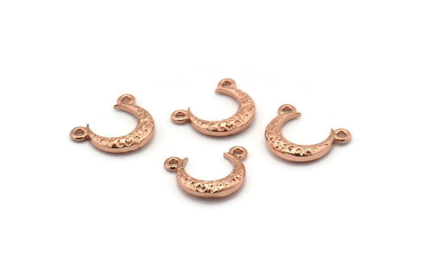 Rose Gold Moon Charm, 6 Rose Gold Plated Textured Horn Charms, Pendant, Jewelry Finding (12x3.50x3mm) N0268 Q0204