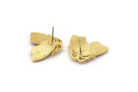 Brass Butterfly Earring, 4 Raw Brass Butterfly Stud Earrings (16x20mm) N1756