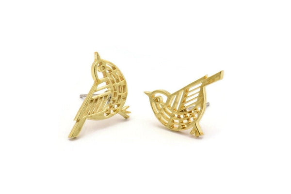 Brass Bird Earring, 6 Raw Brass Bird Stud Earrings (13x20x1.3mm) N1755