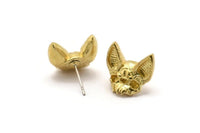 Brass Bat Earring, 2 Raw Brass Short Nosed Bat Stud Earrings (14x15x4mm) N1753
