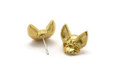 Brass Bat Earring, 2 Raw Brass Short Nosed Bat Stud Earrings (14x15x4mm) N1753