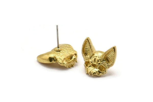 Brass Bat Earring, 2 Raw Brass Short Nosed Bat Stud Earrings (14x15x4mm) N1753