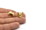Brass Bat Earring, 2 Raw Brass Short Nosed Bat Stud Earrings (14x15x4mm) N1753