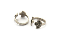 Silver Ring Settings, 3 Antique Silver Plated Brass Half Moon Ring With 2 Stone Setting - Pad Size 4mm E635 H0617