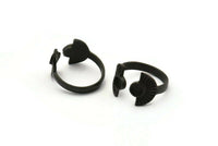 Black Ring Settings, 3 Oxidized Brass Black Half Moon Ring With 2 Stone Setting - Pad Size 4mm E635 S429